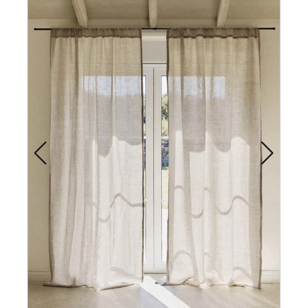 Zara Home 100% Linen Washed Linen Curtain Medium Opacity Single Panel 55x106.5"